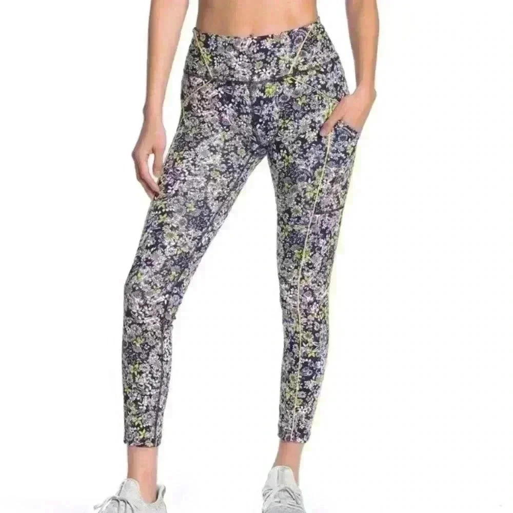 Free People Movement Navy Blue Eden Floral Leggings Sz M - Picture 4 of 10